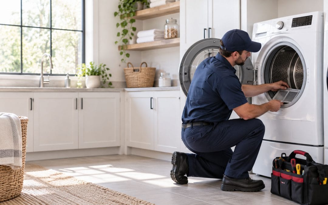 man fixing dryer
