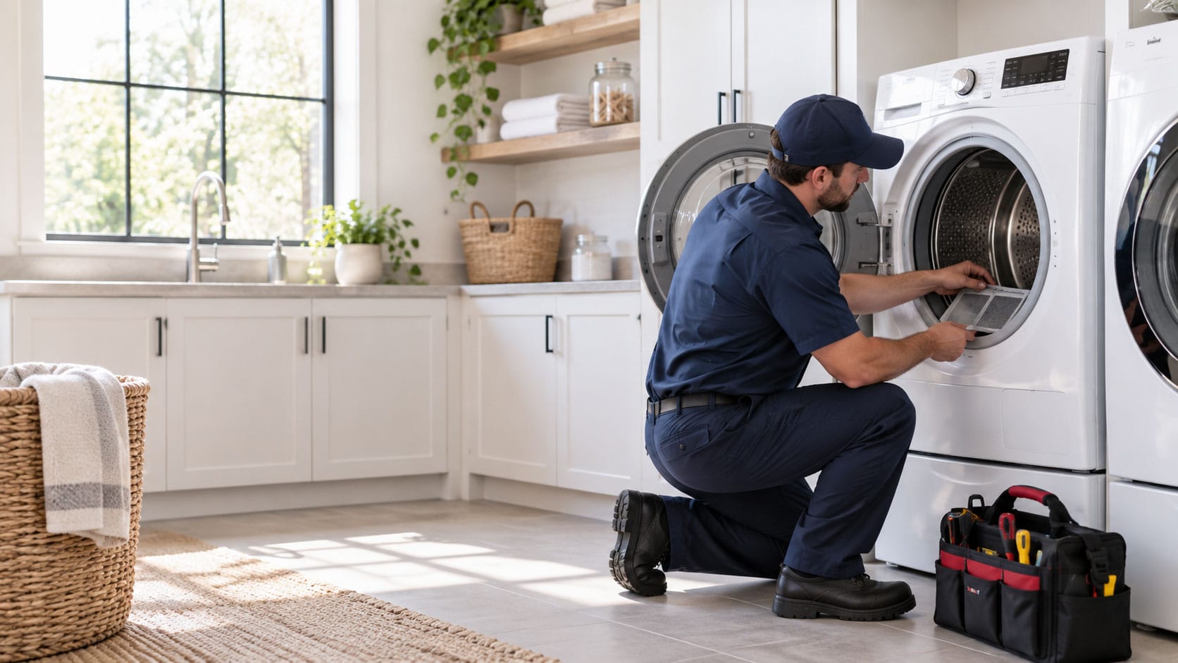 man fixing dryer