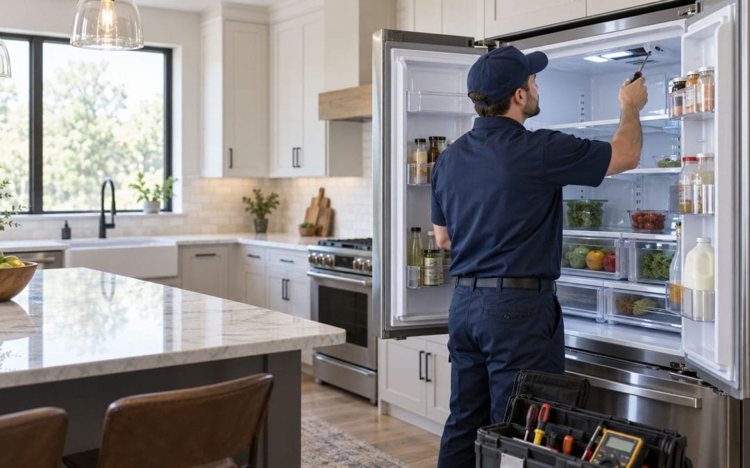 man fixing freezer