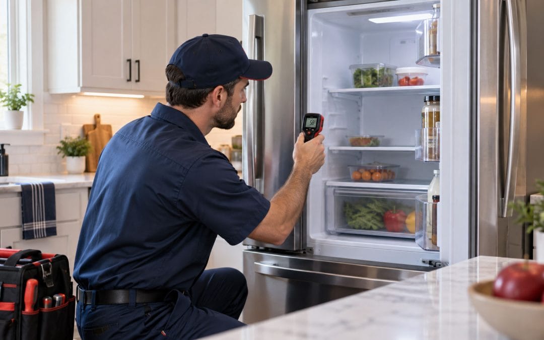 person taking temperature of fridge