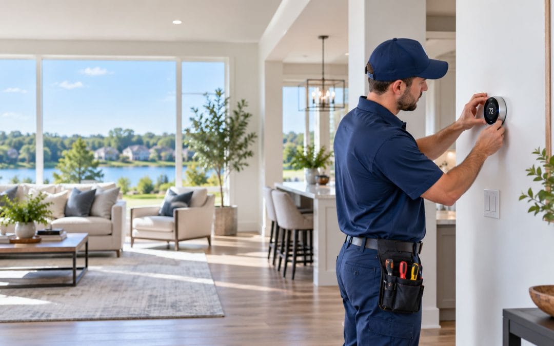 man adjusting thermostat